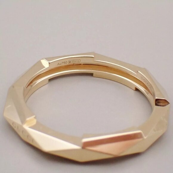 GUCCI Logo Link To Studded Ring Au750 (18K) Size 22 Yellow Gold Italy 25RK868 - Picture 11 of 13